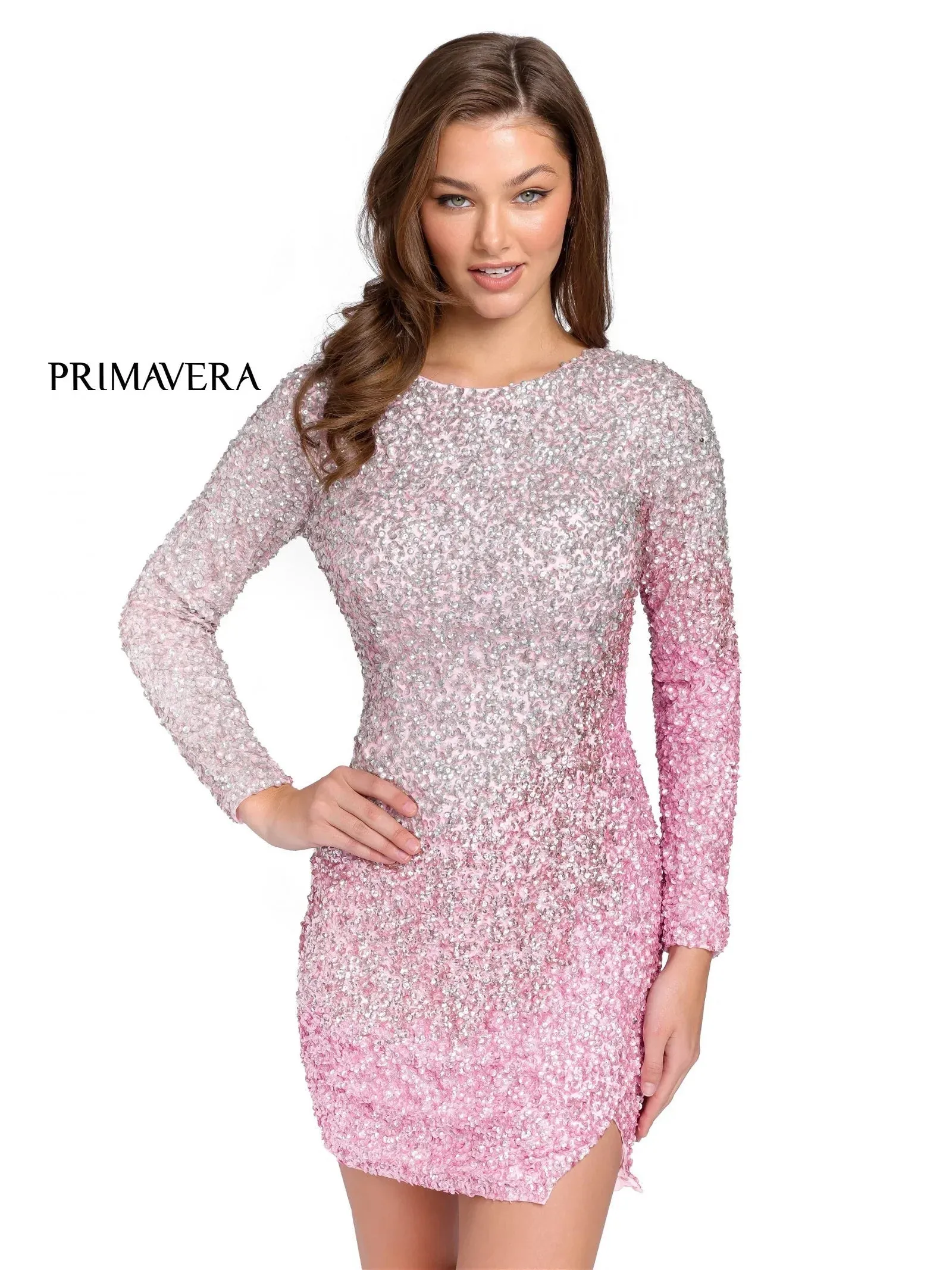 Primavera Couture 3819 Size 16 Pink Short Homecoming Dress Fitted Sequin Cocktail Dress