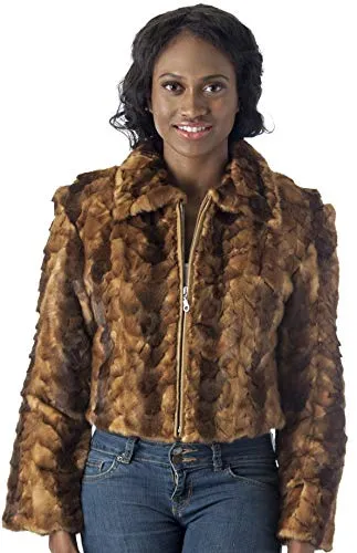 REED Women's Genuine Mink Fur Bomber Jacket -100% Real Fur - Imported