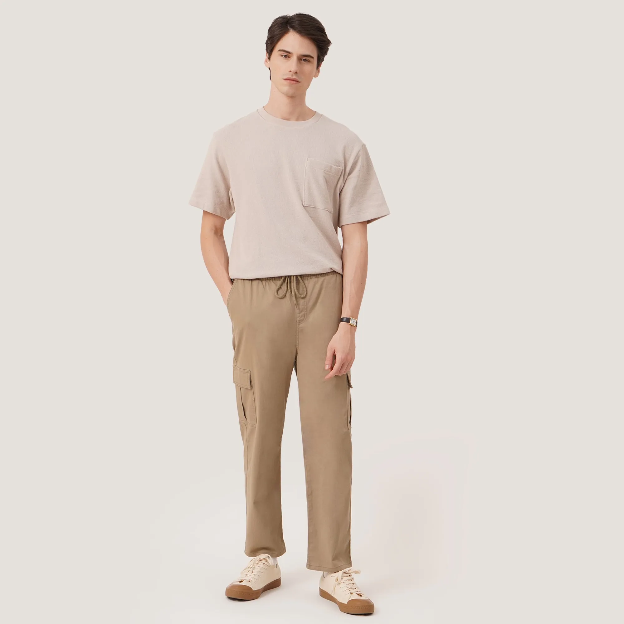 Relaxed Fit Gartered Twill Cargo Pants