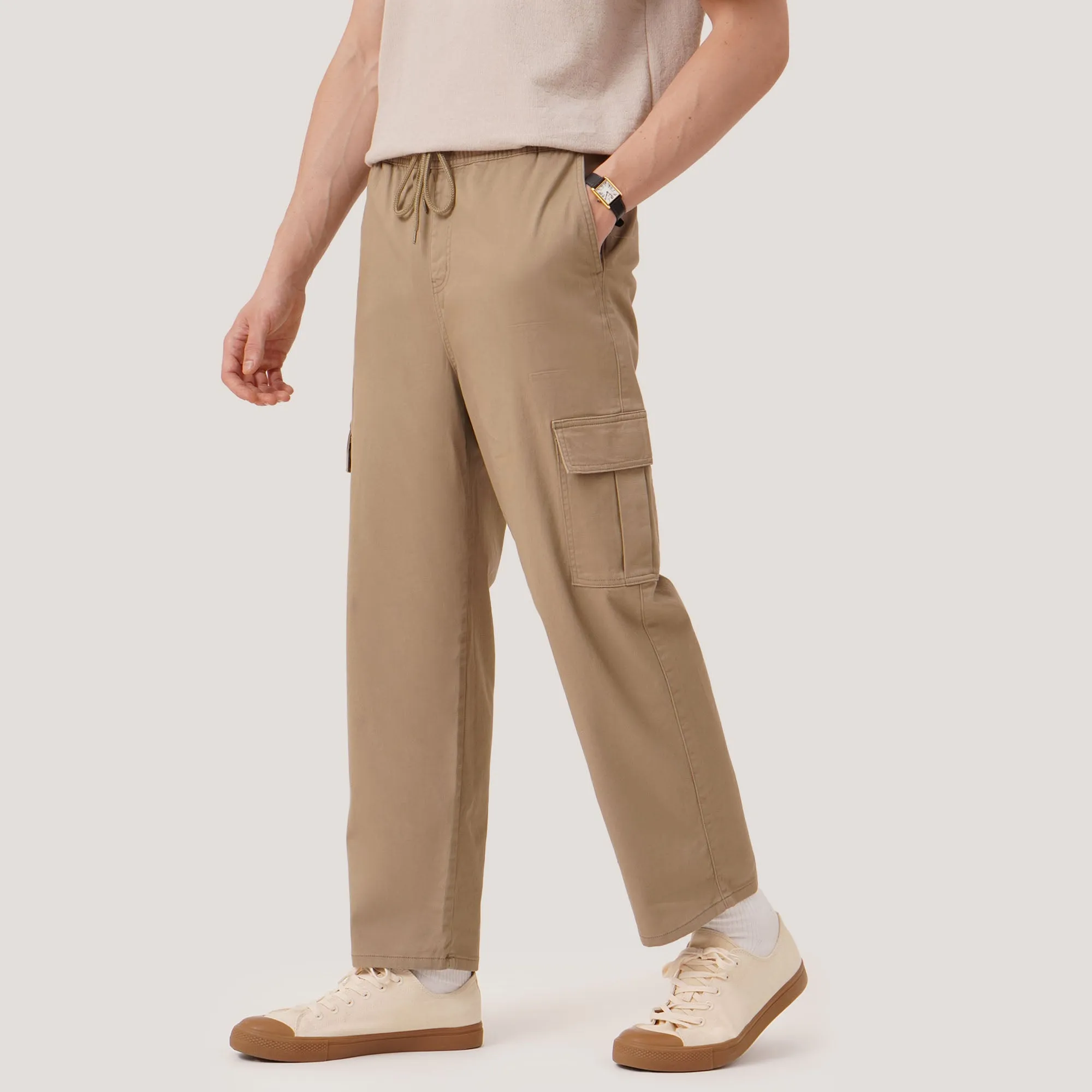 Relaxed Fit Gartered Twill Cargo Pants