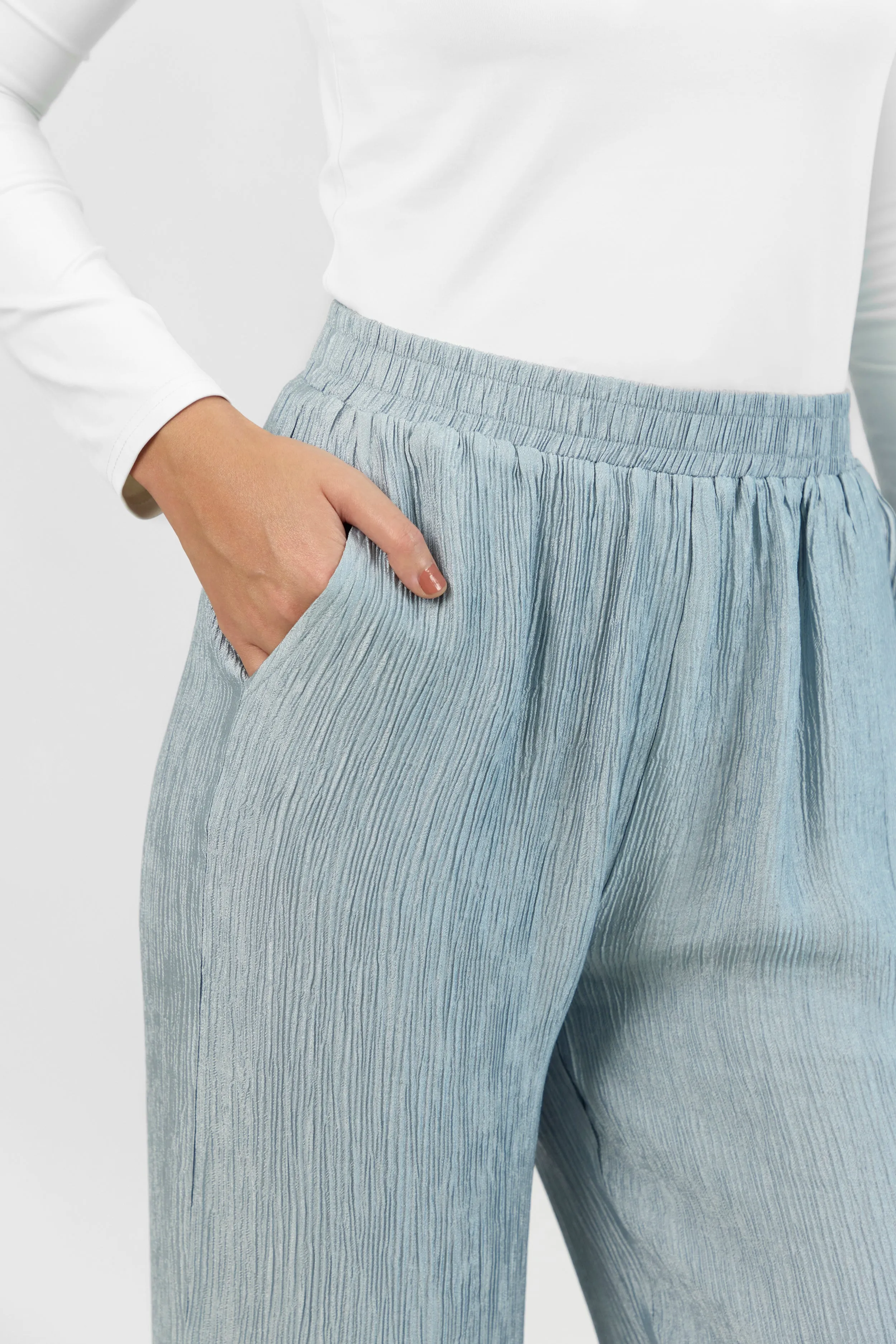 Rippled Relaxed Fit Pants - Icy Blue