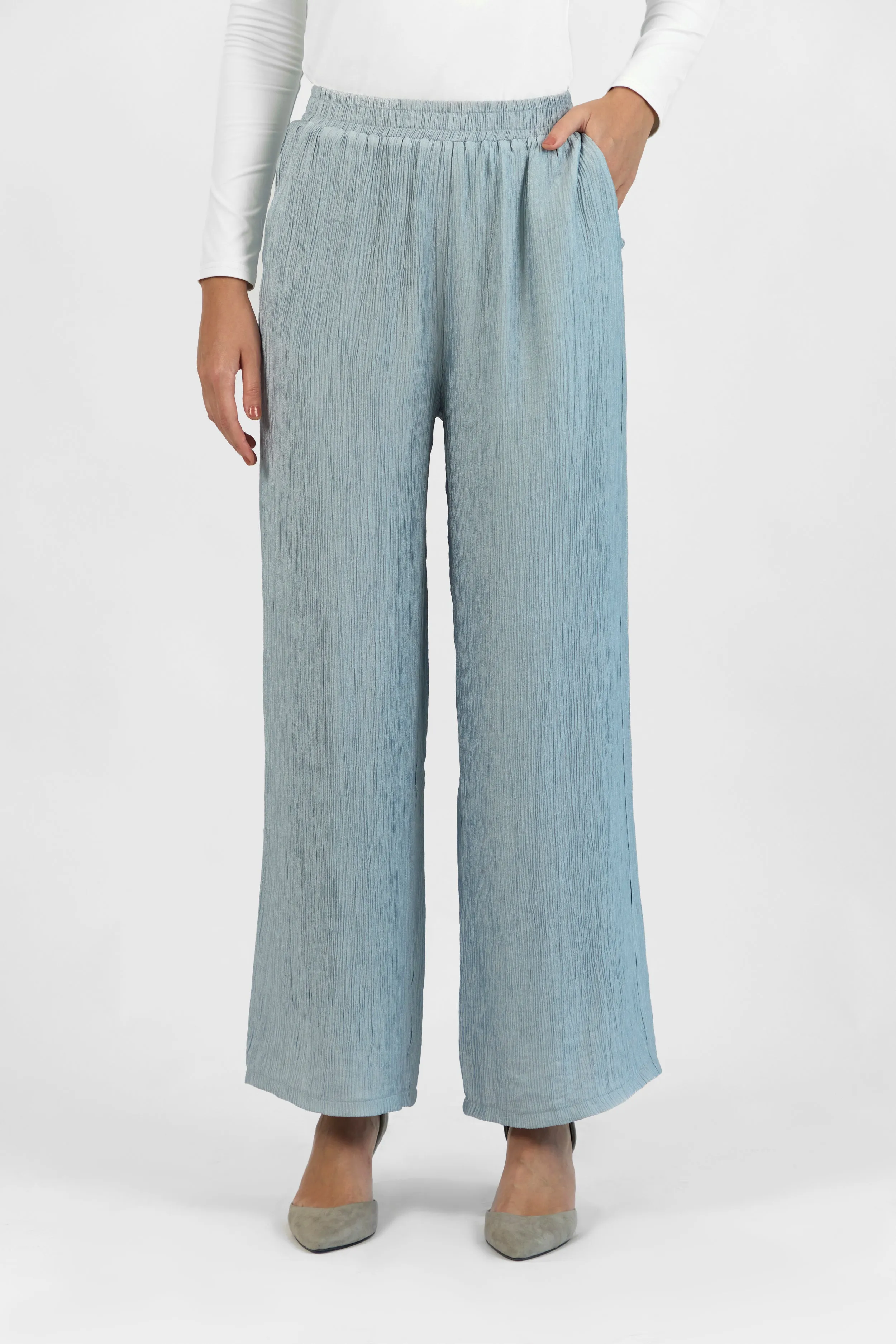 Rippled Relaxed Fit Pants - Icy Blue