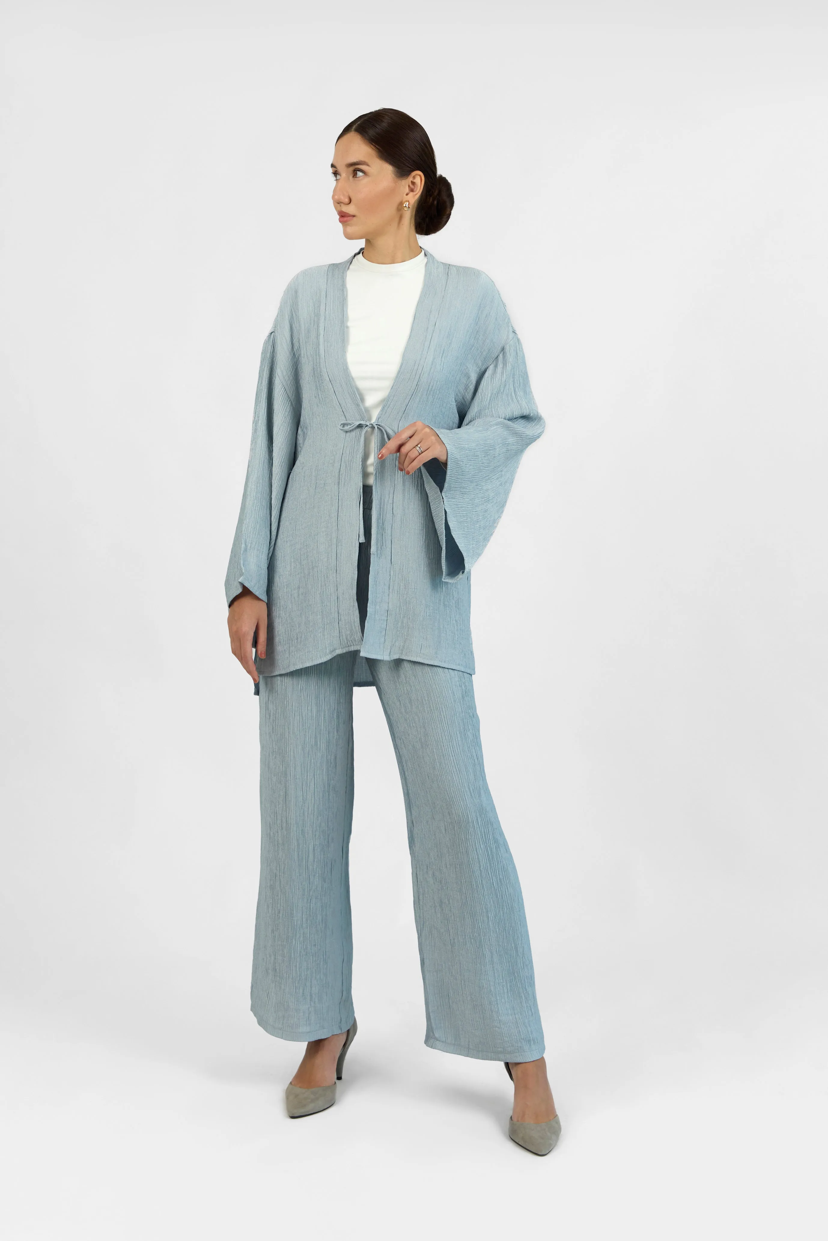 Rippled Relaxed Fit Pants - Icy Blue