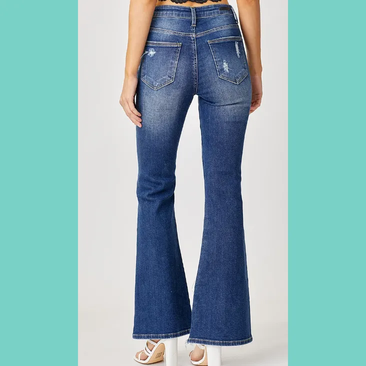 Risen HR Distressed Flare Jeans