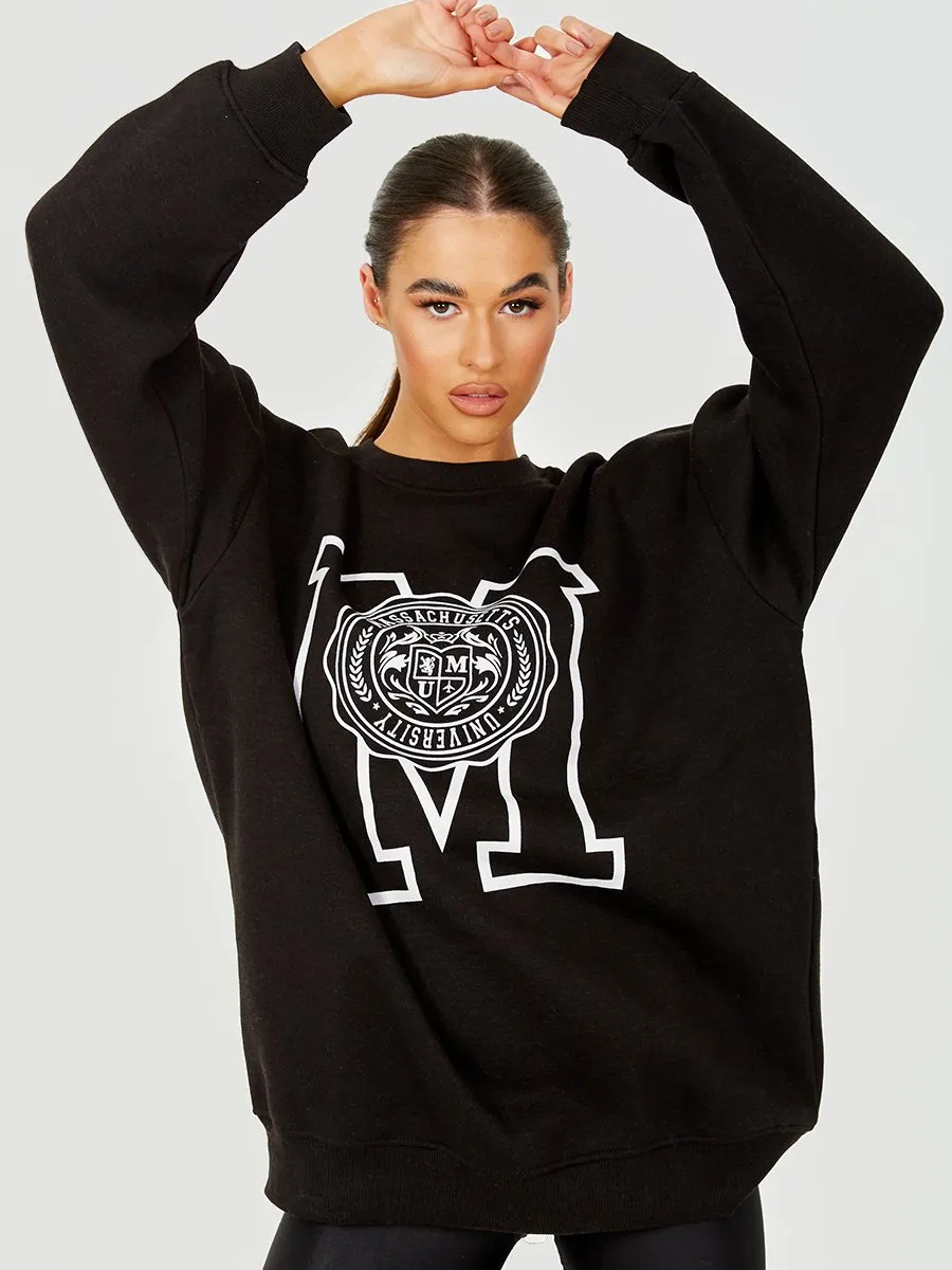 Sandy Massachusetts University Graphic Sweatshirt Jumper In Black