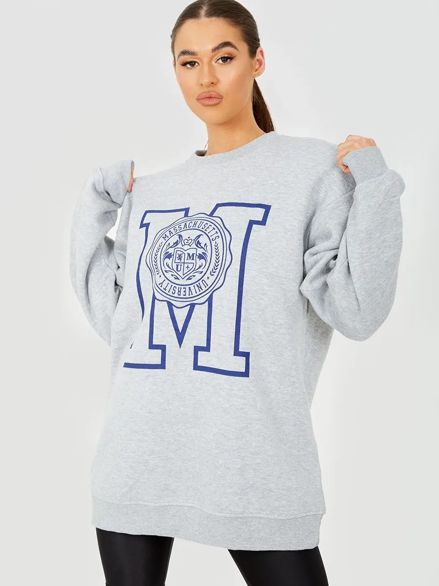 Sandy Massachusetts University Graphic Sweatshirt Jumper In Grey