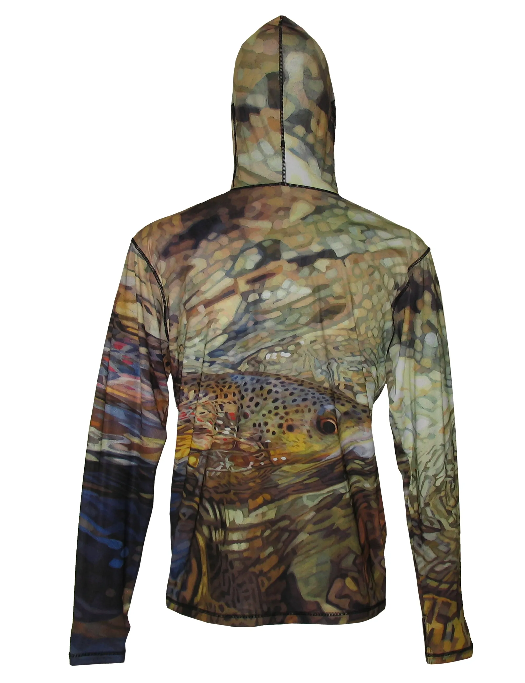 Secluded Brown Graphic Fishing Hoodie