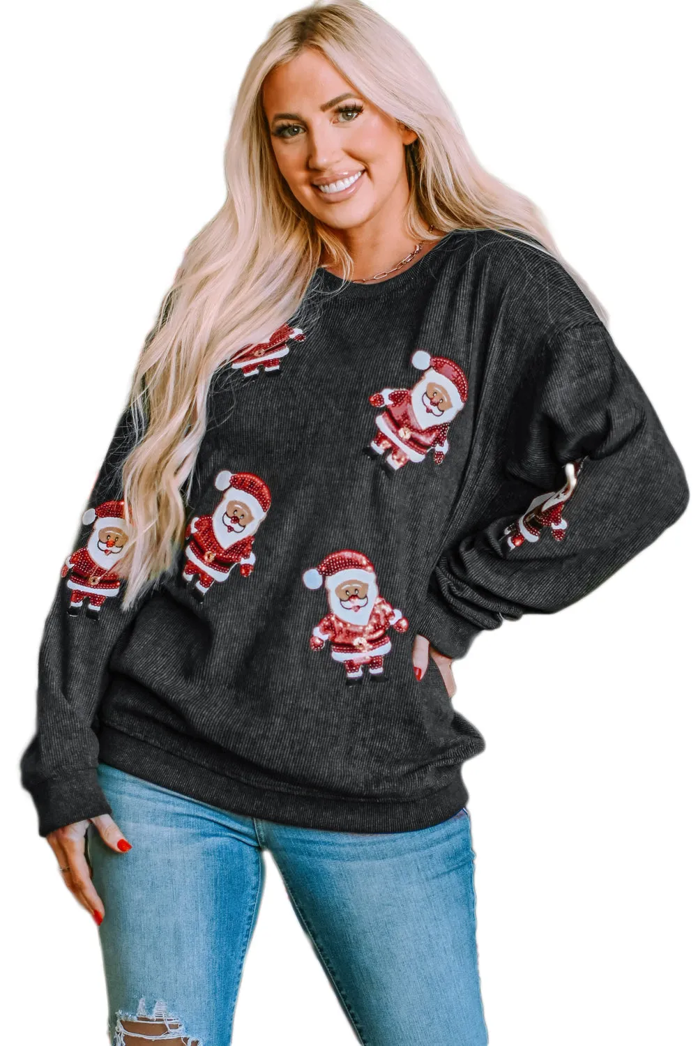 Sequined Santa Claus Graphic Sweatshirt