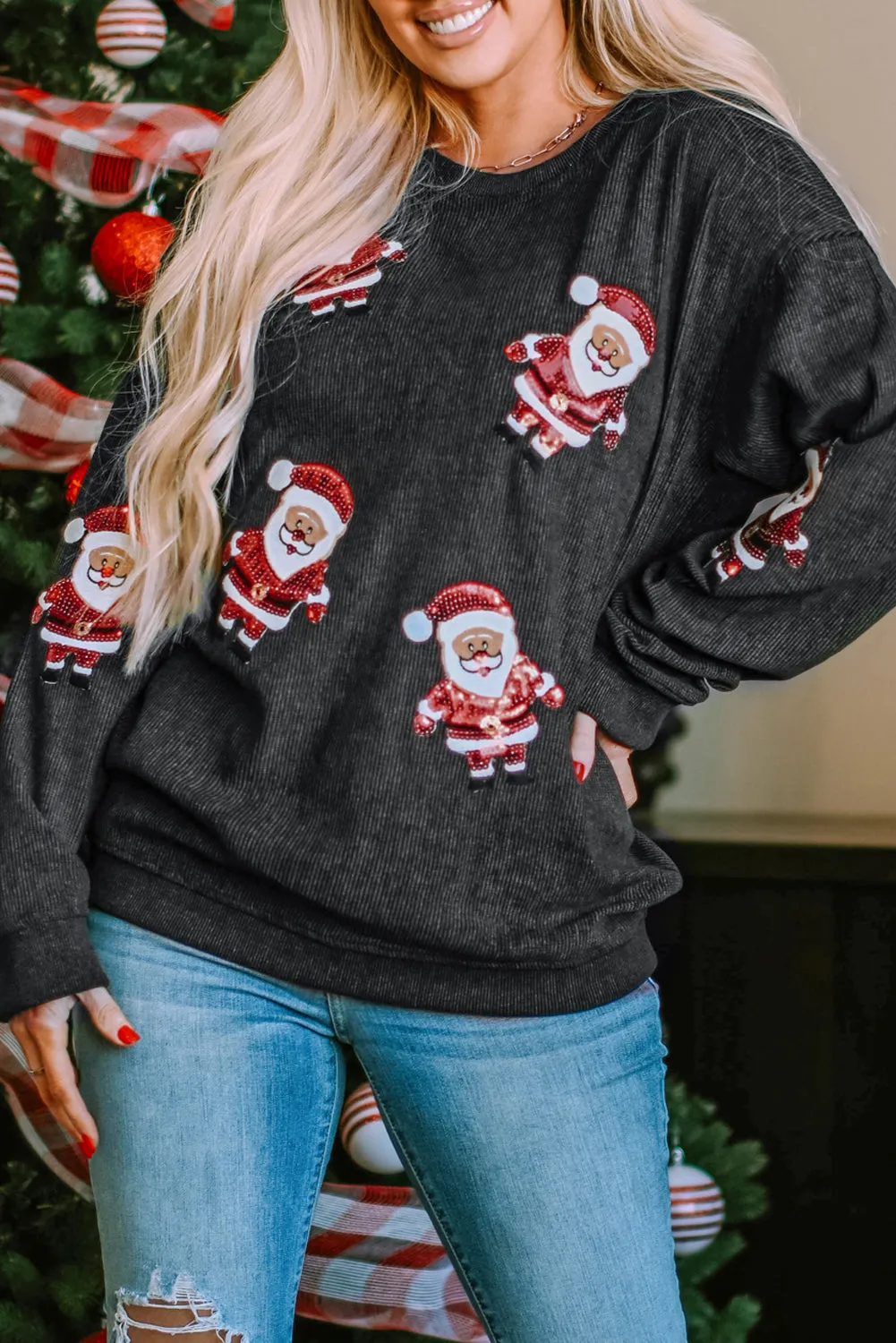 Sequined Santa Claus Graphic Sweatshirt