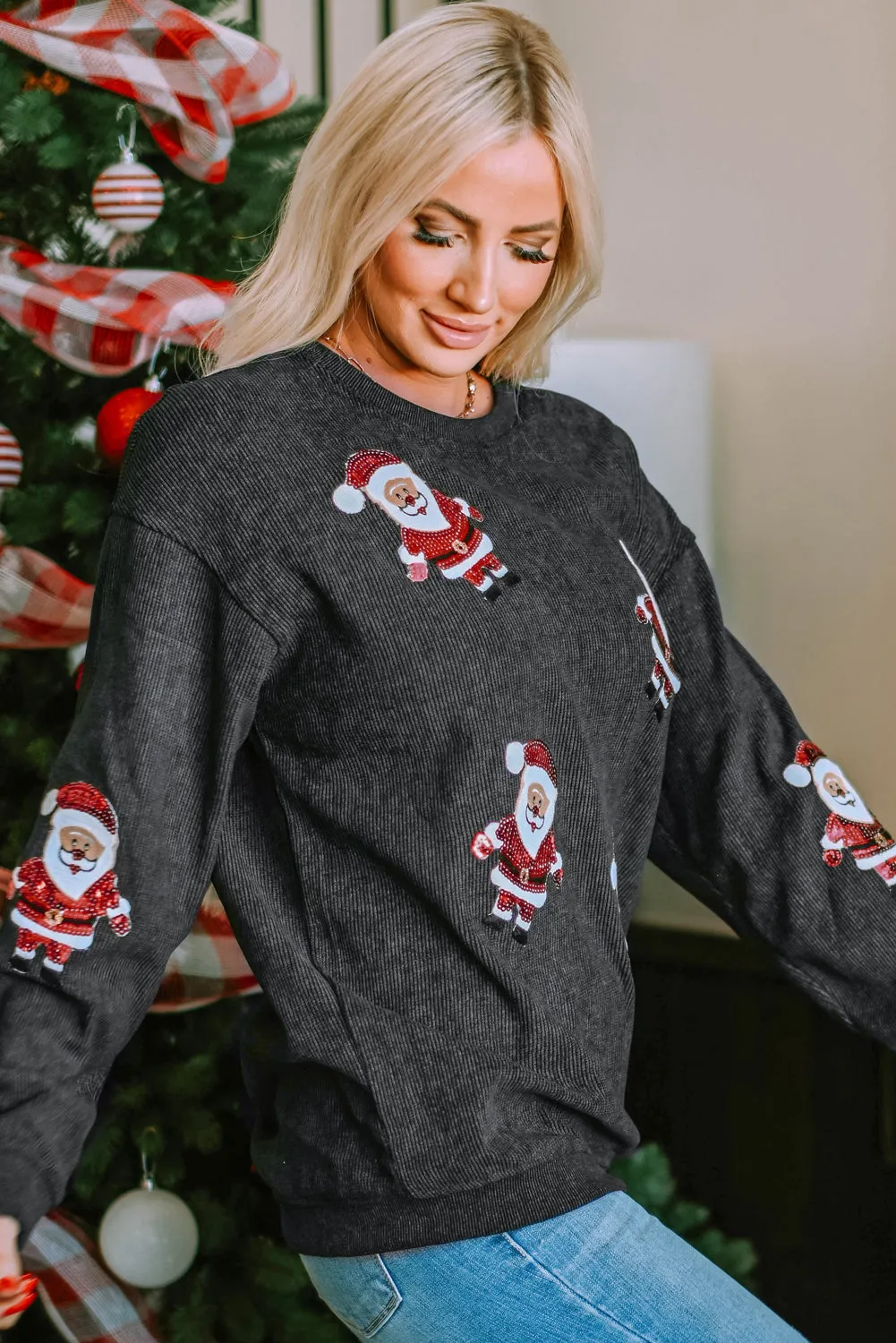 Sequined Santa Claus Graphic Sweatshirt