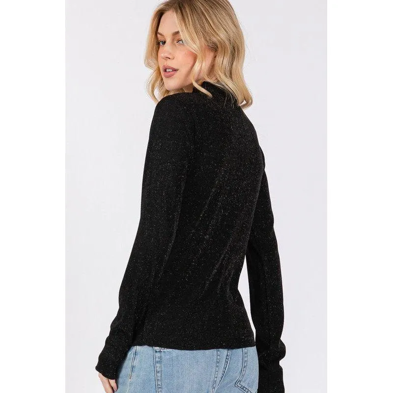 The Glitter Black Mock Neck Top