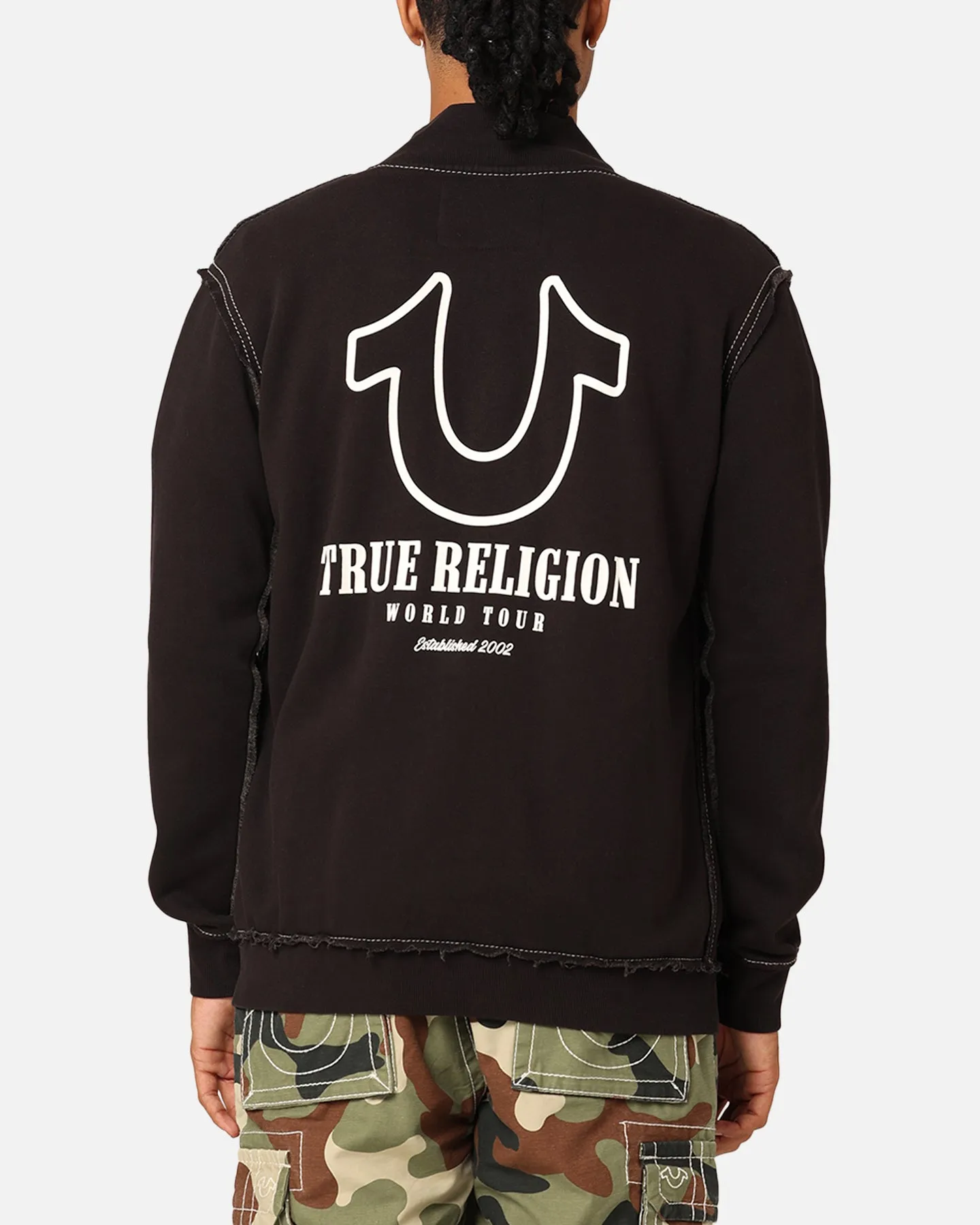 True Religion Big T Mock Neck Zip Through Jacket Jet Black