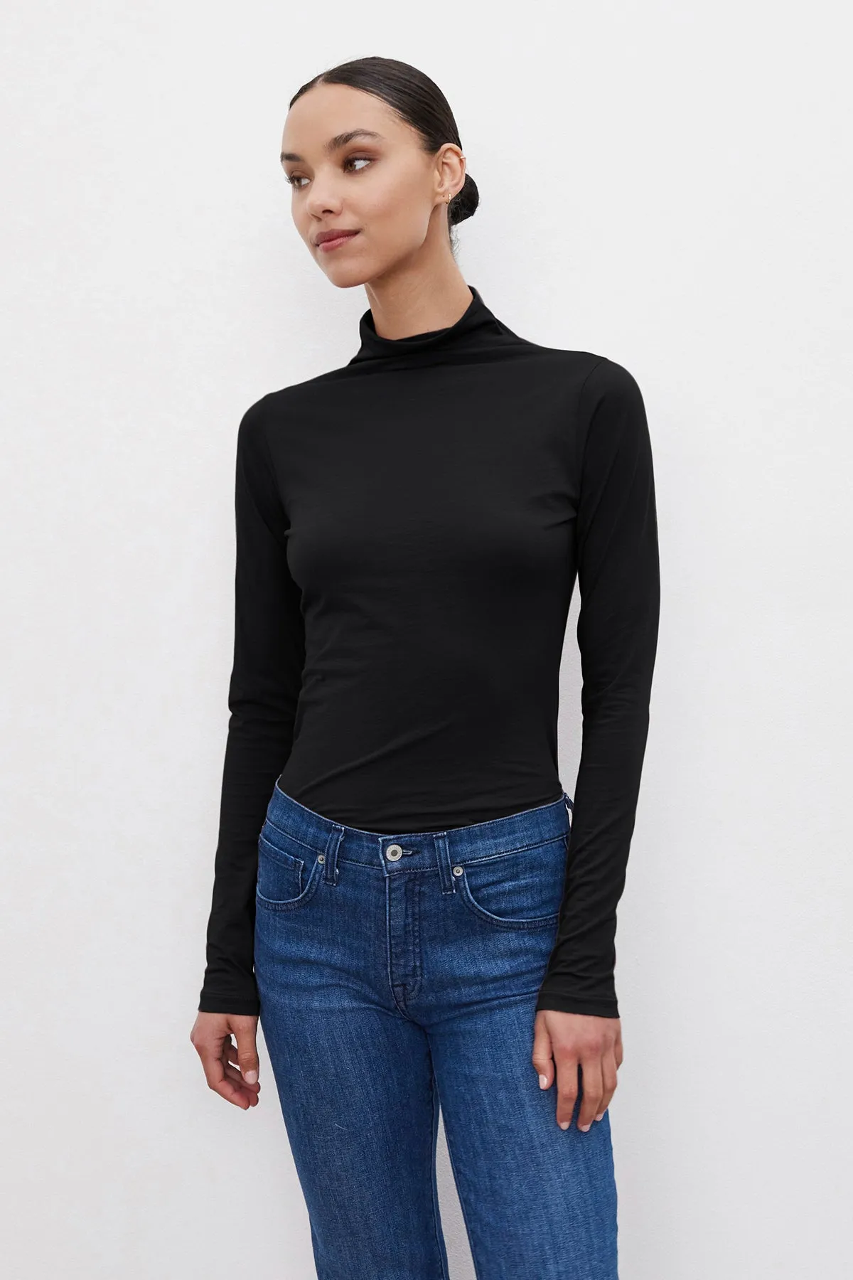 Velvet by Graham & Spencer Talisia Gauzy Whisper Fitted Mock Neck Tee | Black