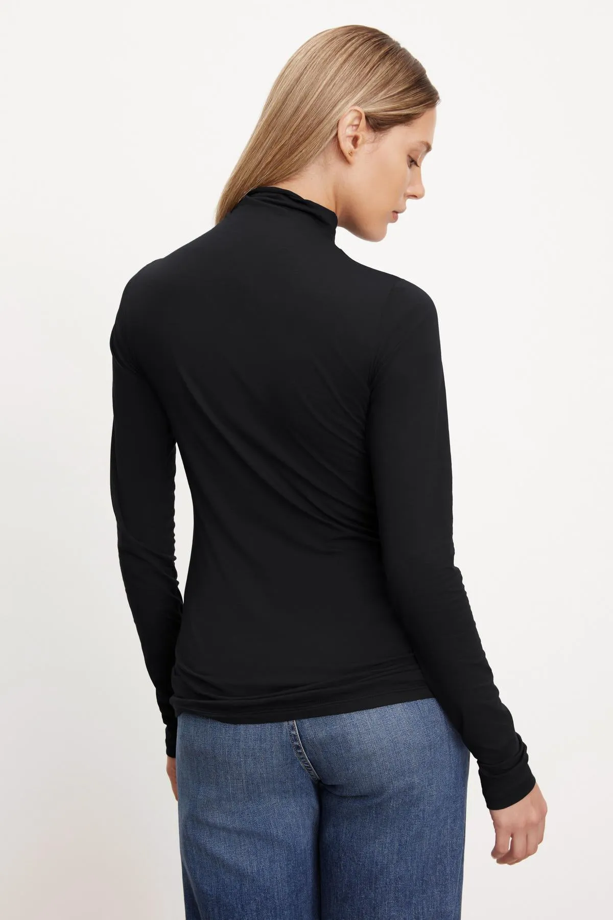 Velvet by Graham & Spencer Talisia Gauzy Whisper Fitted Mock Neck Tee | Black