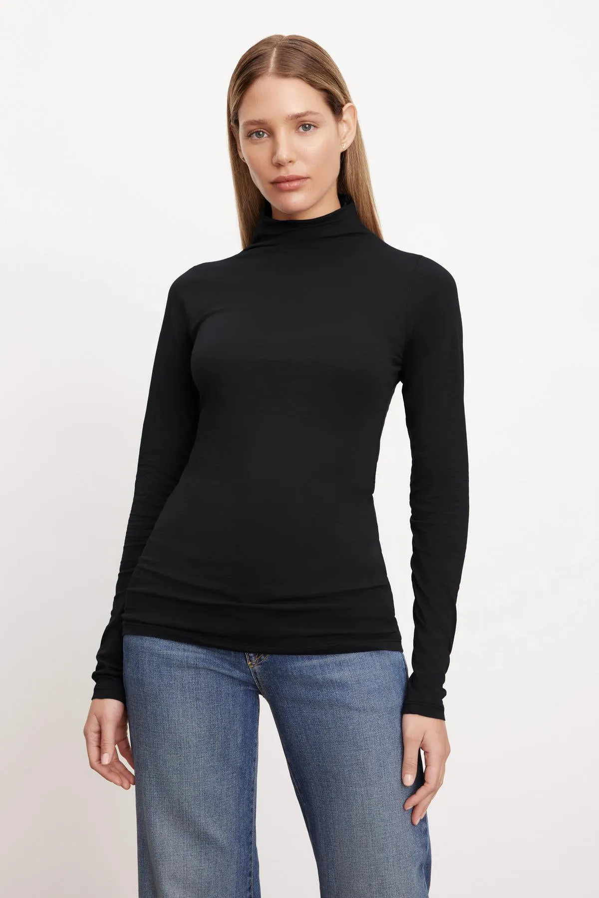 Velvet by Graham & Spencer Talisia Gauzy Whisper Fitted Mock Neck Tee | Black