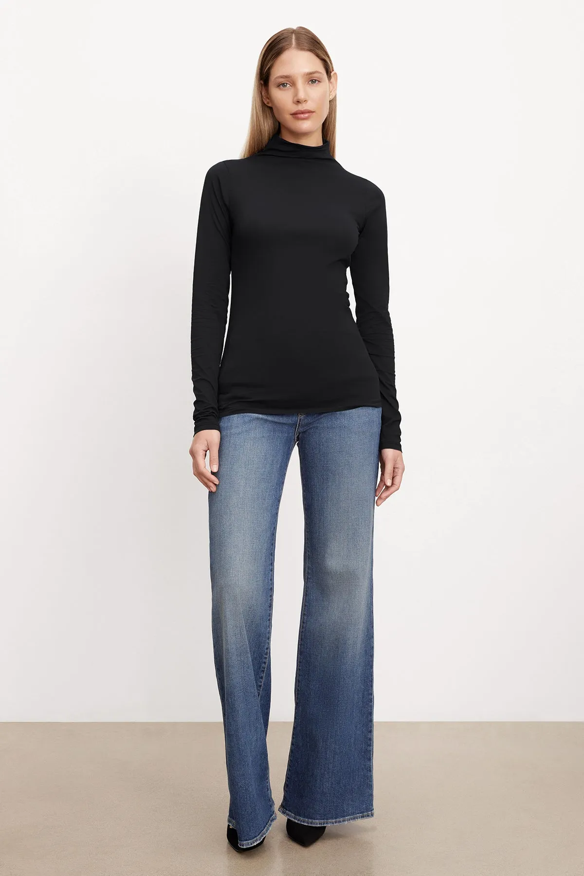 Velvet by Graham & Spencer Talisia Gauzy Whisper Fitted Mock Neck Tee | Black