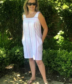 White Striped Linen Blend Dress