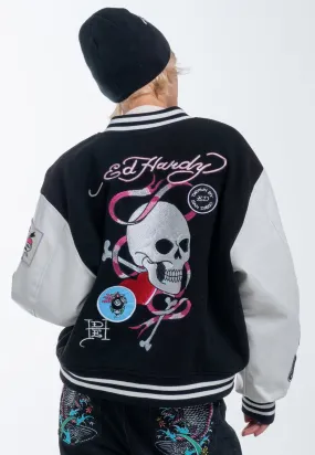 Womens Love Wrapped Varsity Bomber Jacket - Black